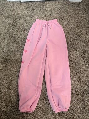 Pink Girls' Cozy Sweatpants with Bow Accent